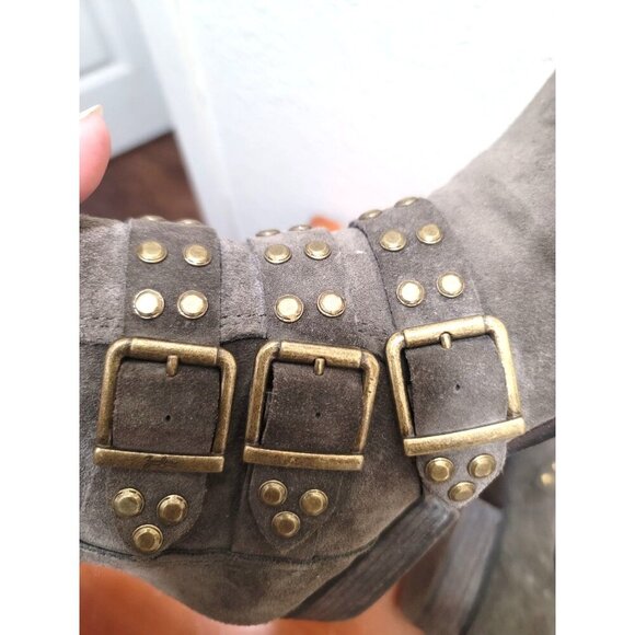 Zodiac Adele Style Brown Suede Ankle Boots With Studded Straps And Side Zippers - Picture 8 of 12